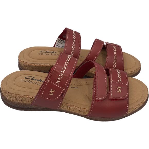 Clarks England ROSEVILLE BAY Red Leather Sandals 65242 ($125) Women's 7.5 New - Picture 8 of 10